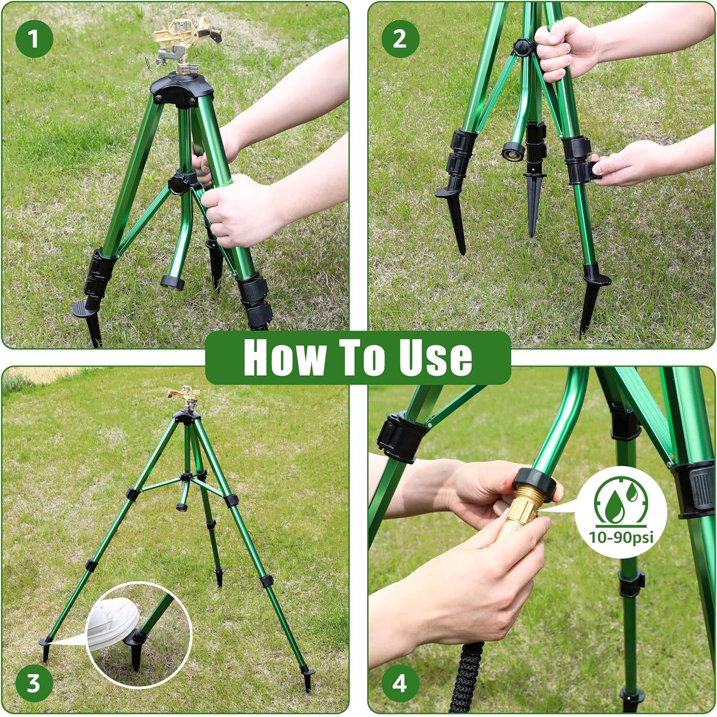 TOPHDY Heavy Duty Brass In-Ground Impact Sprinkler, PlugTripod Base, 360 Degree, 0-43 Feet Large Area Coverage, Adjustable Height 16-37 Inches, Suitable For Lawns, Patios