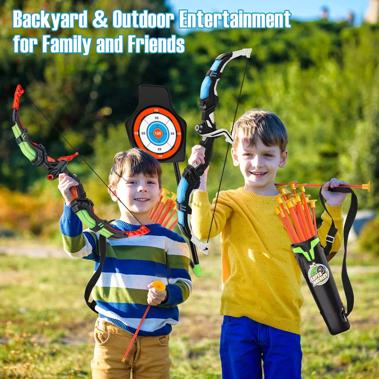 JUGAAD LIFE 2 Pack Bow and Arrow Set for Kids with LED Flash Lights, Outdoor Toys for Boys Girls Kids Ages 3-12