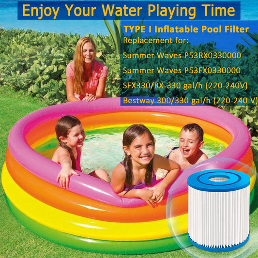 4-Pack Type I Pool Filter Cartridge 58093 Replacement 3.5"x3.1" for 300/330 Gal/H Filter Pump, Compatible with Summer Waves and More Above Ground Pool Pump