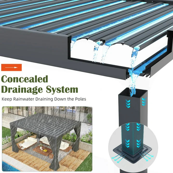 NETAJE 10'x12' Outdoor Aluminum Louvered Pergola with Adjustable Louvered Roof for Backyard, Garden, and Decks, Gray