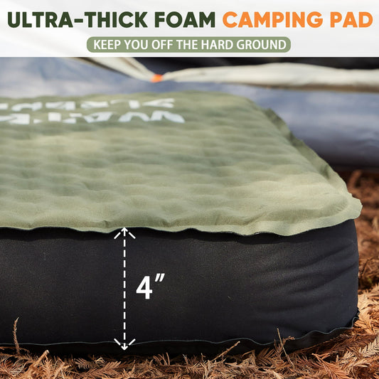 XIECUVA Self Inflating Sleeping Pad - 4" Ultra-Thick Foam Interior, Insulated Camping Mattress with Pump Sack, Sleeping Mats for Tent, Car, Truck, Van, Home (80"x52"x4")