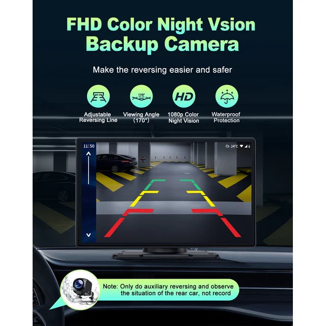 Lamtto Portable Car Stereo Wireless Apple CarPlay, 9" FHD Car Touch Sereen Radio with 1080P Backup Camera, Android Auto, Voice Control, Bluetooth, Mirror Link, GPS Navigation, Balck