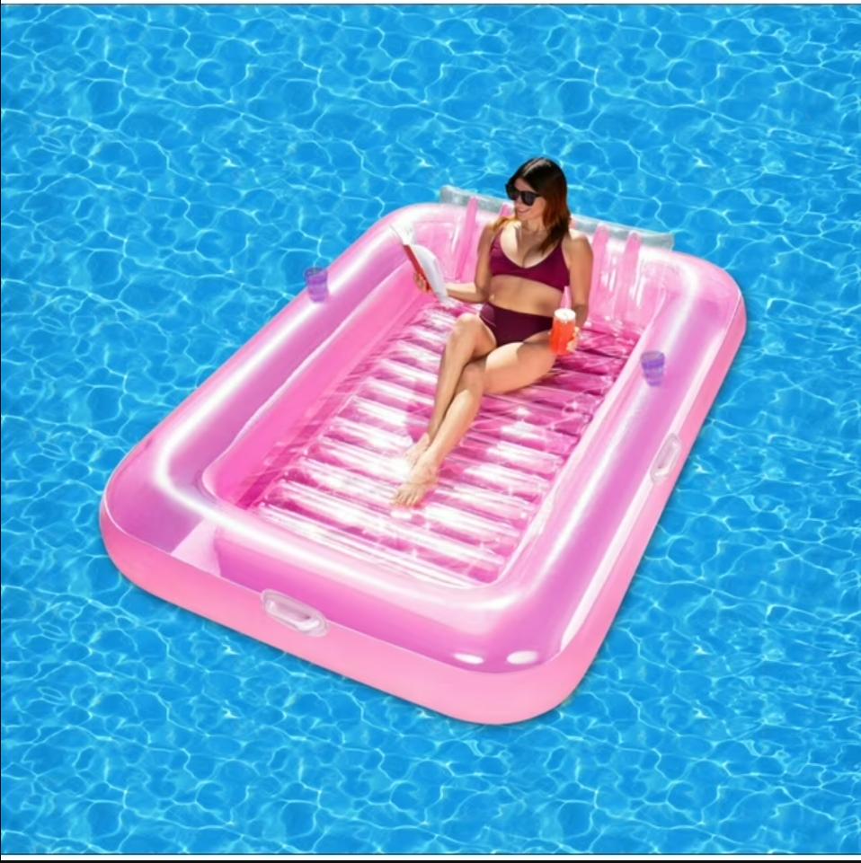 GVDV Inflatable Tanning Pool Lounger Float, 84 x 63 Extra Large Size Suntan Tub for Adult, Pink