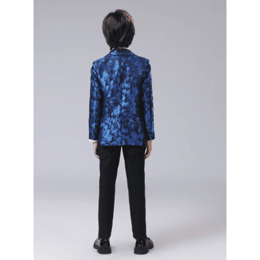 Wehilion Boy's suits Fashion Gentleman 4pcs Suit Set , Feather Pattern Coat, Formal Wear For Speech Performance Birthday Party, Kid's Clothes For Spring Fall Winter