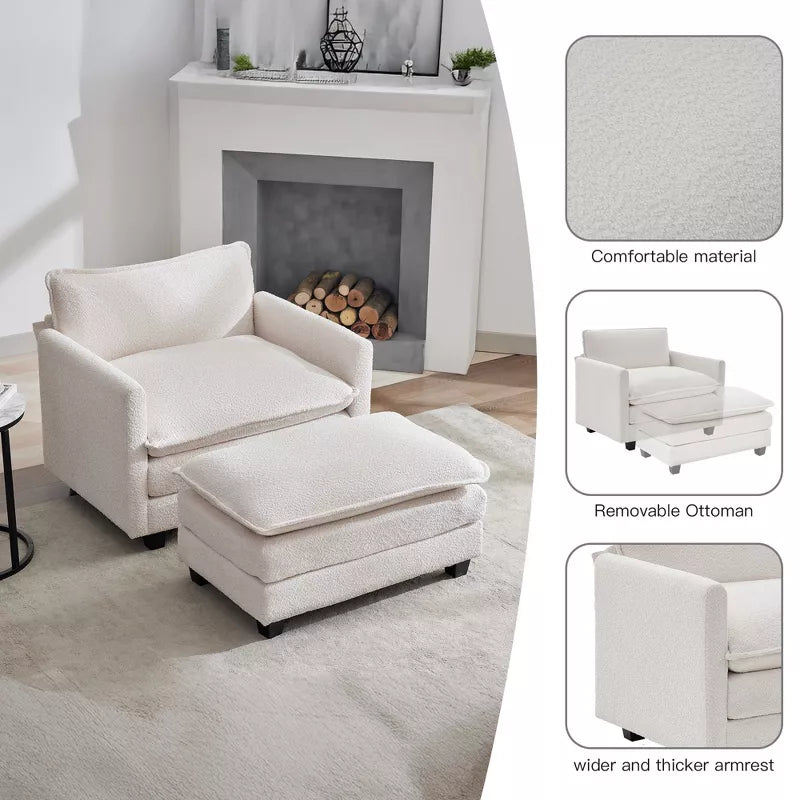 Hyleory 41.34 circle fleece Oversized Accent Chair, Sofa Chair with Ottoman and Large Seat , Modern Armchair for Bedroom Living Room