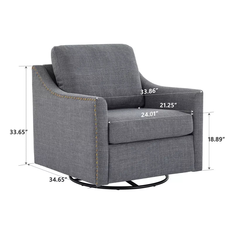 Hyleory Comfortable Linen Swivel Chair Studded Accents, Smooth Rotation