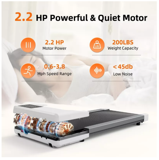 DeerRun 3-in-1 Portable Smart 2.5 HP Under Desk Treadmill With LED Display, Installation-Free Treadmill for Home Office, 300 lbs Capacity