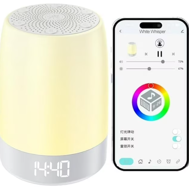 FETERVIC White Noise Machine with Bluetooth Speaker 32 Soothing Sounds, 8 Color Night Light, Smart App Control, Timer Memory, Portable Sleep Sound Machine for Baby, Adults Travel