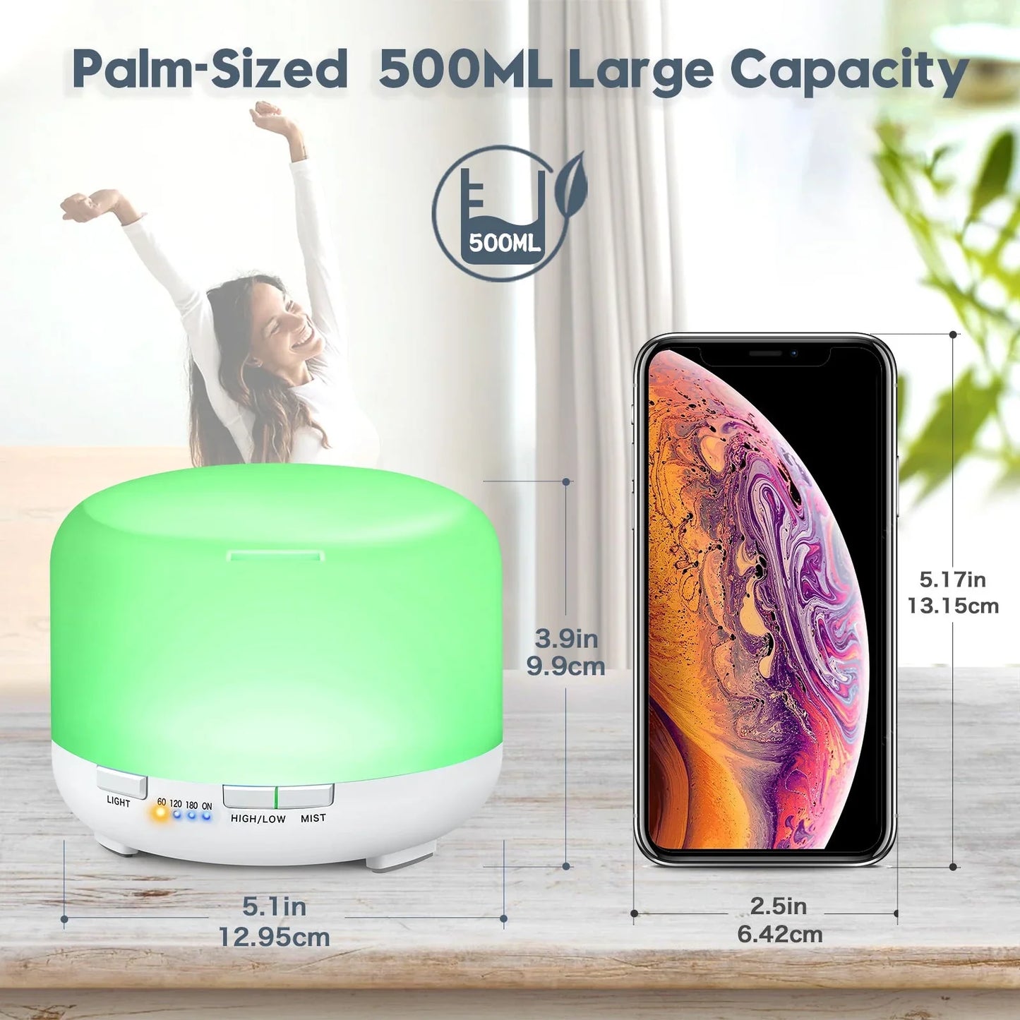Fimilo Oil Diffuser with 6x10mL Essential Oils, 500ml Essential Oil Diffusers, Aromatherapy Diffuser, Diffusers for Essential Oils Large Room, Baby Room, Home(Pure White)