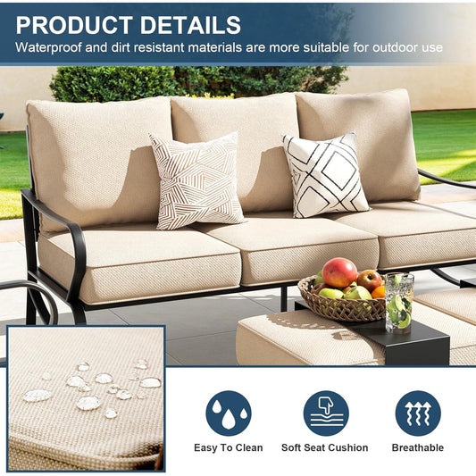 UDPATIO Patio Furniture Set,Metal Patio Furniture Sets,Beige Modern Outdoor Furniture,5 Piece Outdoor Patio Furniture with 5.75" Extra Thick Cushion for Backyard,Garden(Include Waterproof Covers)