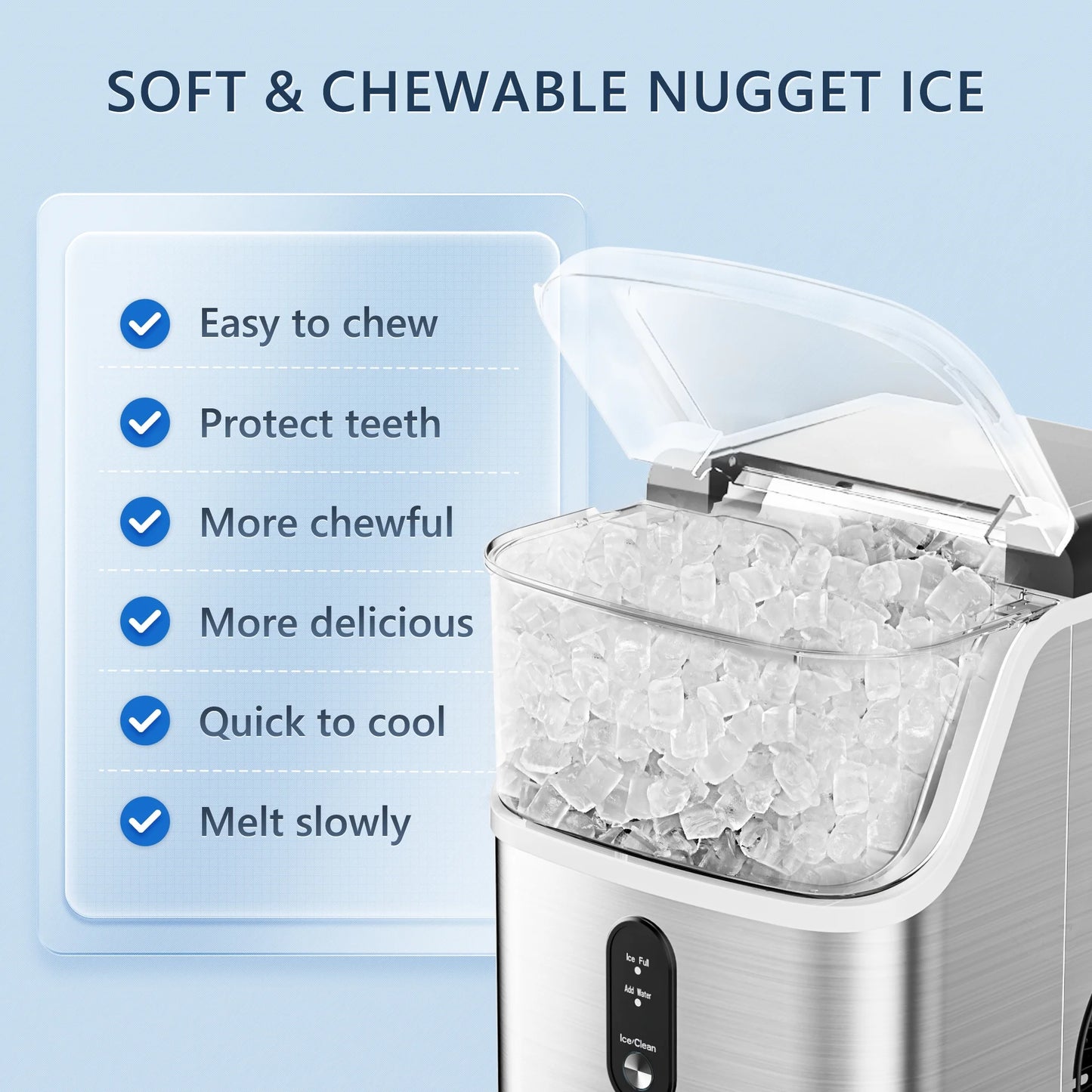 Simzlife Nugget Ice Maker Countertop, Portable Ice Maker Machine with Self-Cleaning Function, 35lbs/Day, Soft Chewable Pellet Ice, Silver