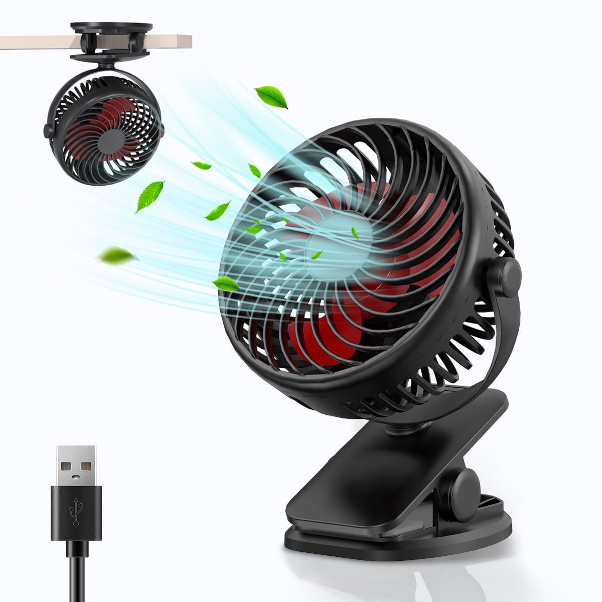3 Speeds Rechargeable Battery Operated Mini Fan with Sturdy Clamp, Upgraded Quiet and Strong Wind USB Desk Fan
