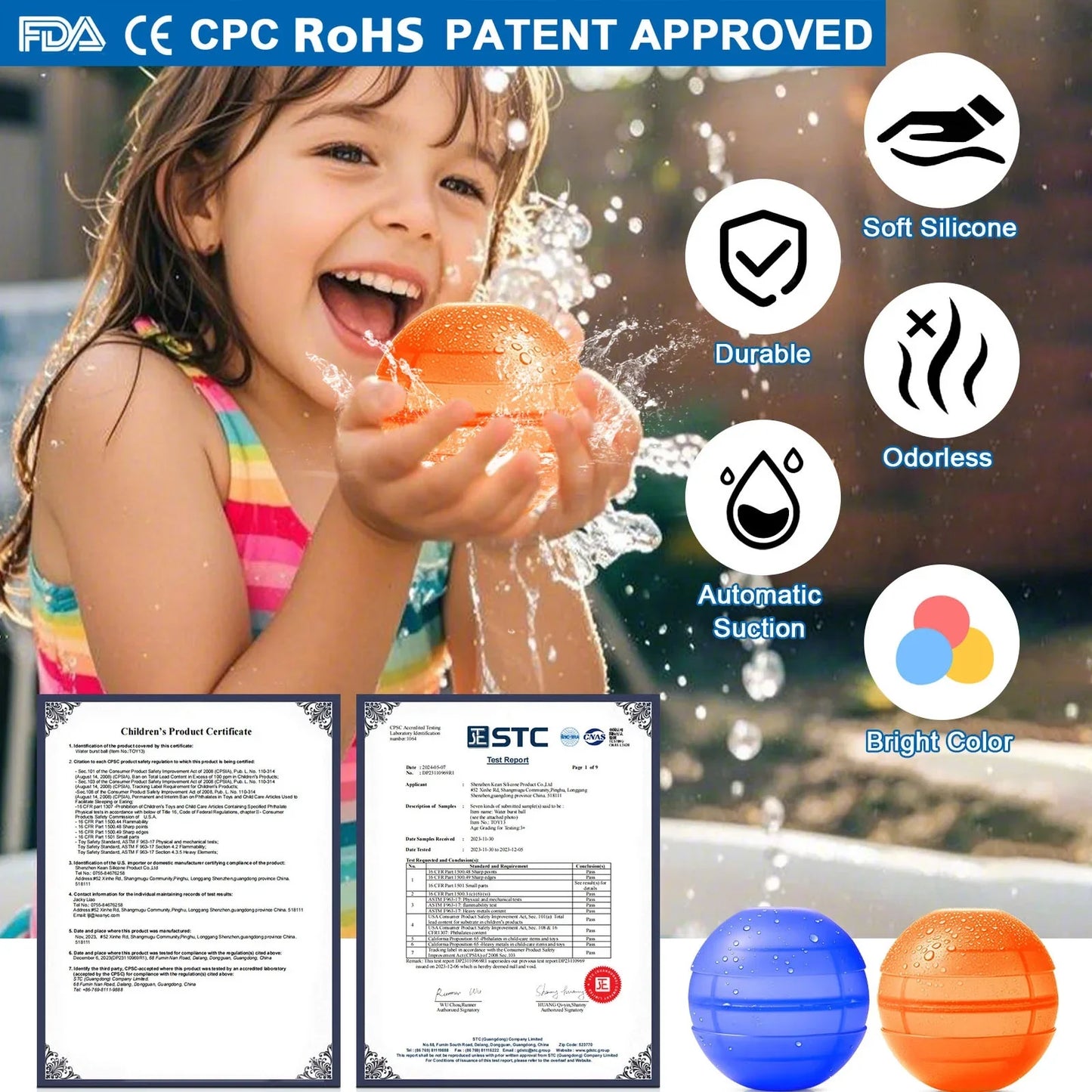 6 Packs Safer Auto-fill Water Ballons Reusable, Quick Fill Silicone Splash Balls for Kids Pool Beach Garden Fun Summer Play, Mesh Bag Included