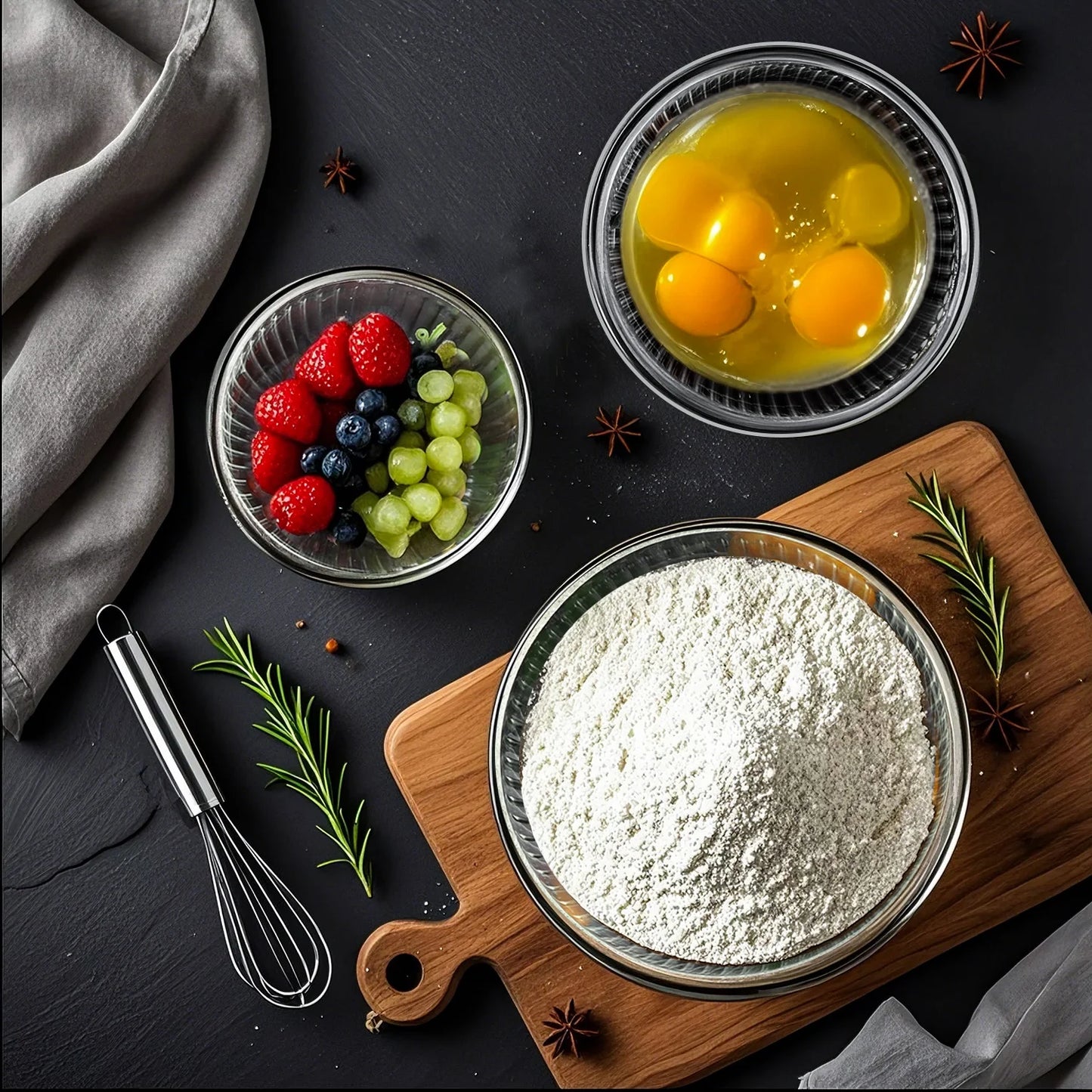 Glass Mixing Bowls Set, AOKIWO 8 Pack 3 Size Glass Nesting Mixing Bowl with BPA-Free Lids & Baking Tools, Kitchen Storage Bowls for Prep, Baking, Serving