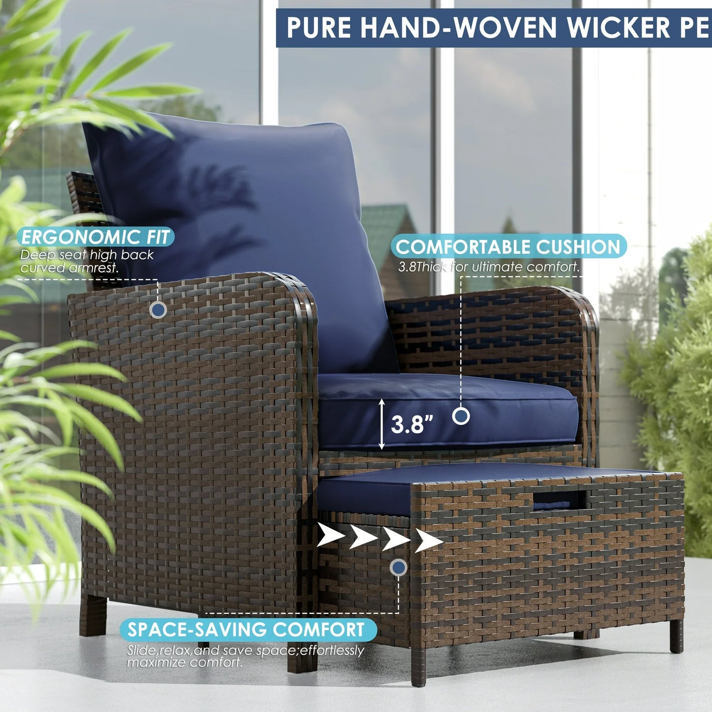 UDPATIO Balcony Furniture 5 Piece Patio Furniture Set, Outdoor Patio Chair , Navy