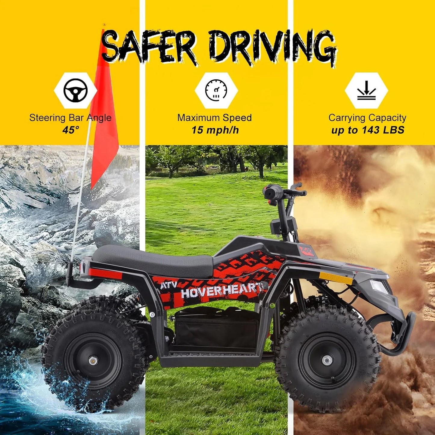 QEASET 36V Electric 4-Wheeler ATV - Twist-Grip Variable-Speed Acceleration Control, Hand-Operated Disc Brake,Age 13+