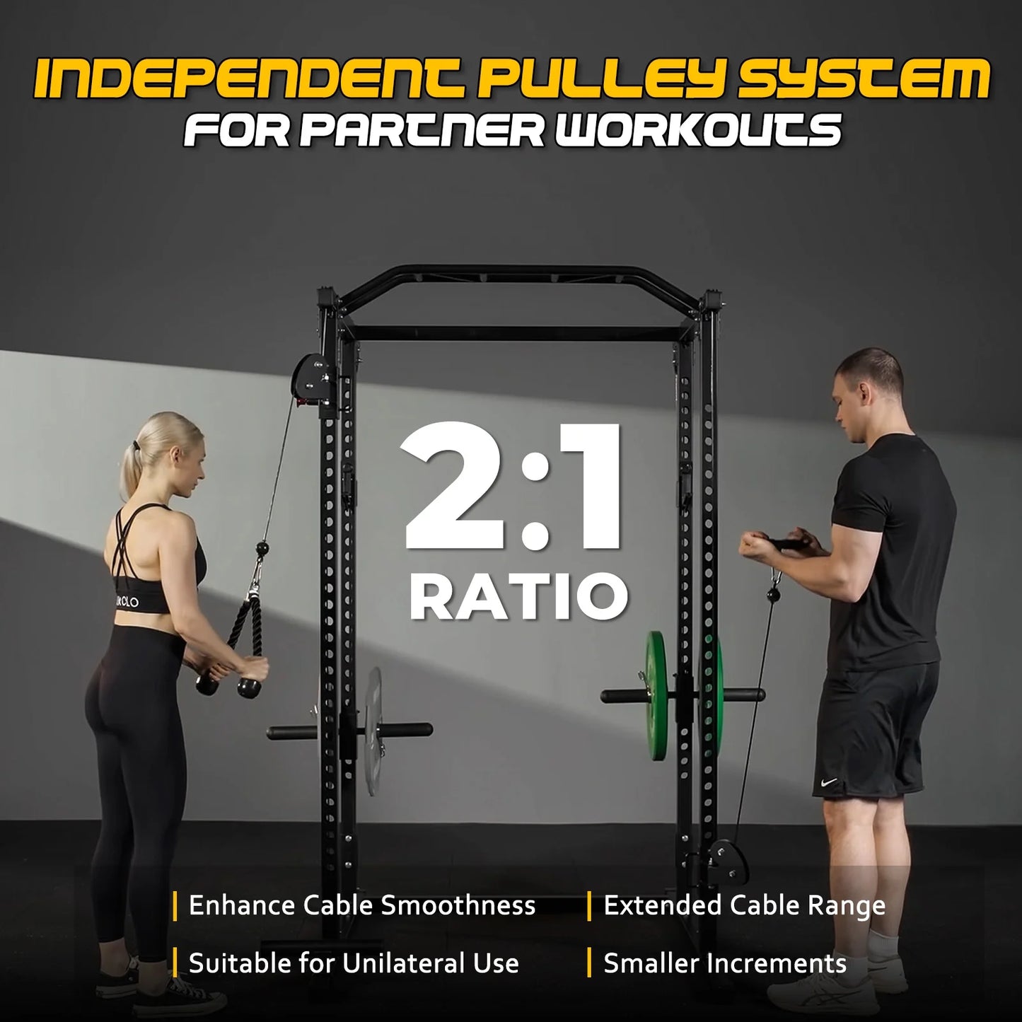 Mikolo Power Cage, Squat Rack, Dual Pulley Cable Crossover System, Multi-function Free Weight Home Gym Workout Machine with Strength Training Attachments