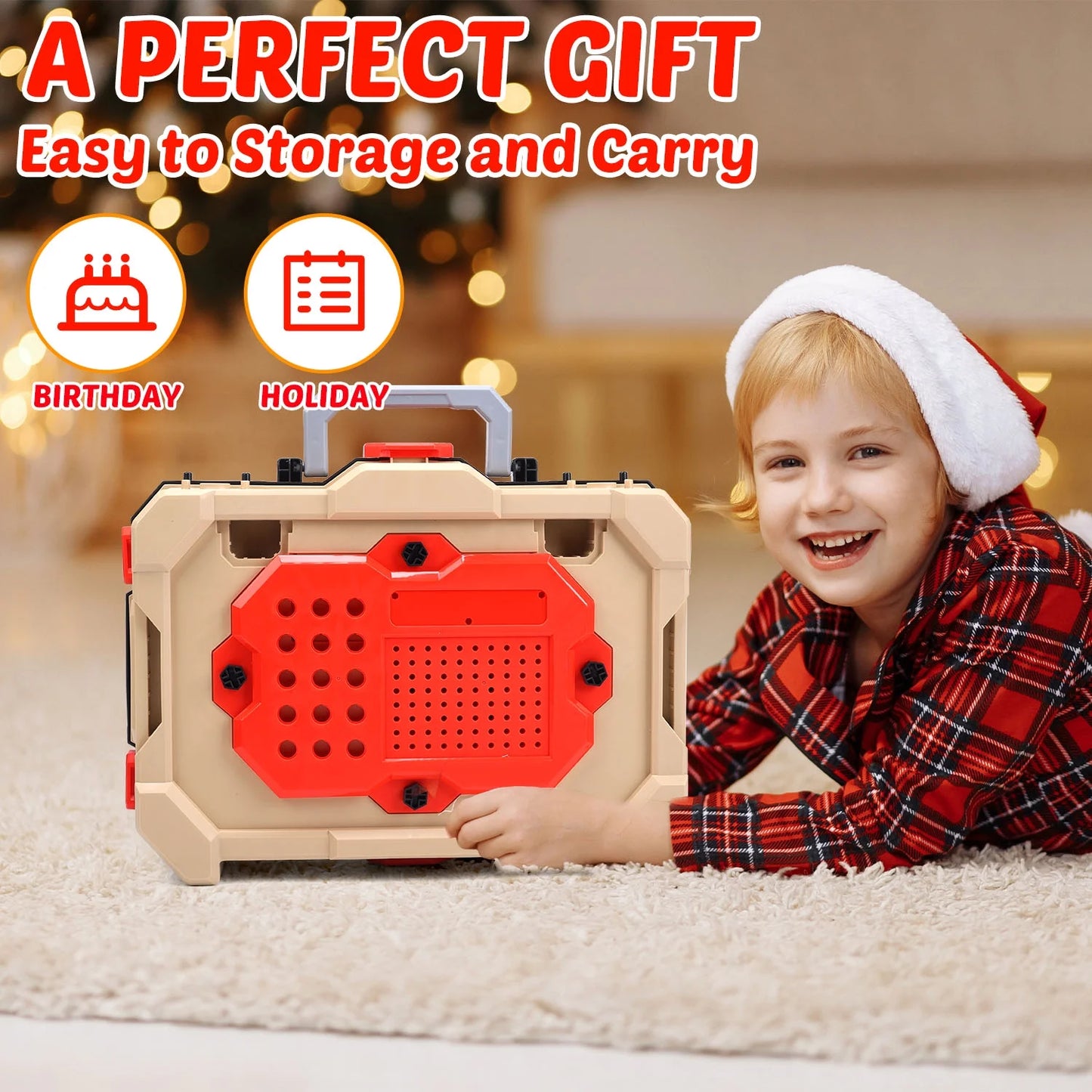 JoyStone 2 in 1 Kids Tool Bench Set, Pretend Play Tool Bench for Kids with Tools, Electric Drill and Transformable Tool Set, Learning Gift for Boys & Girls Age 3-5, Red