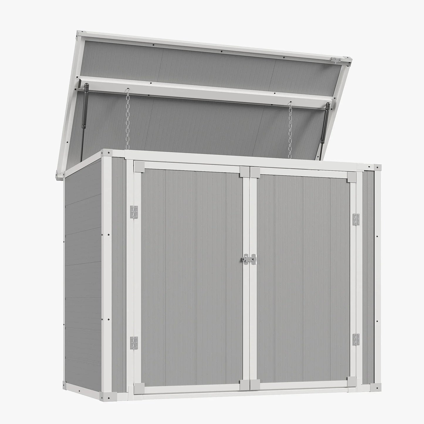 UDPATIO Outdoor Horizontal Storage Shed, 41 cu.ft Weatherproof Resin Storage Shed with Floor, for Trash Can Storage, Tools, Lawn Mower, for Patio, Grey