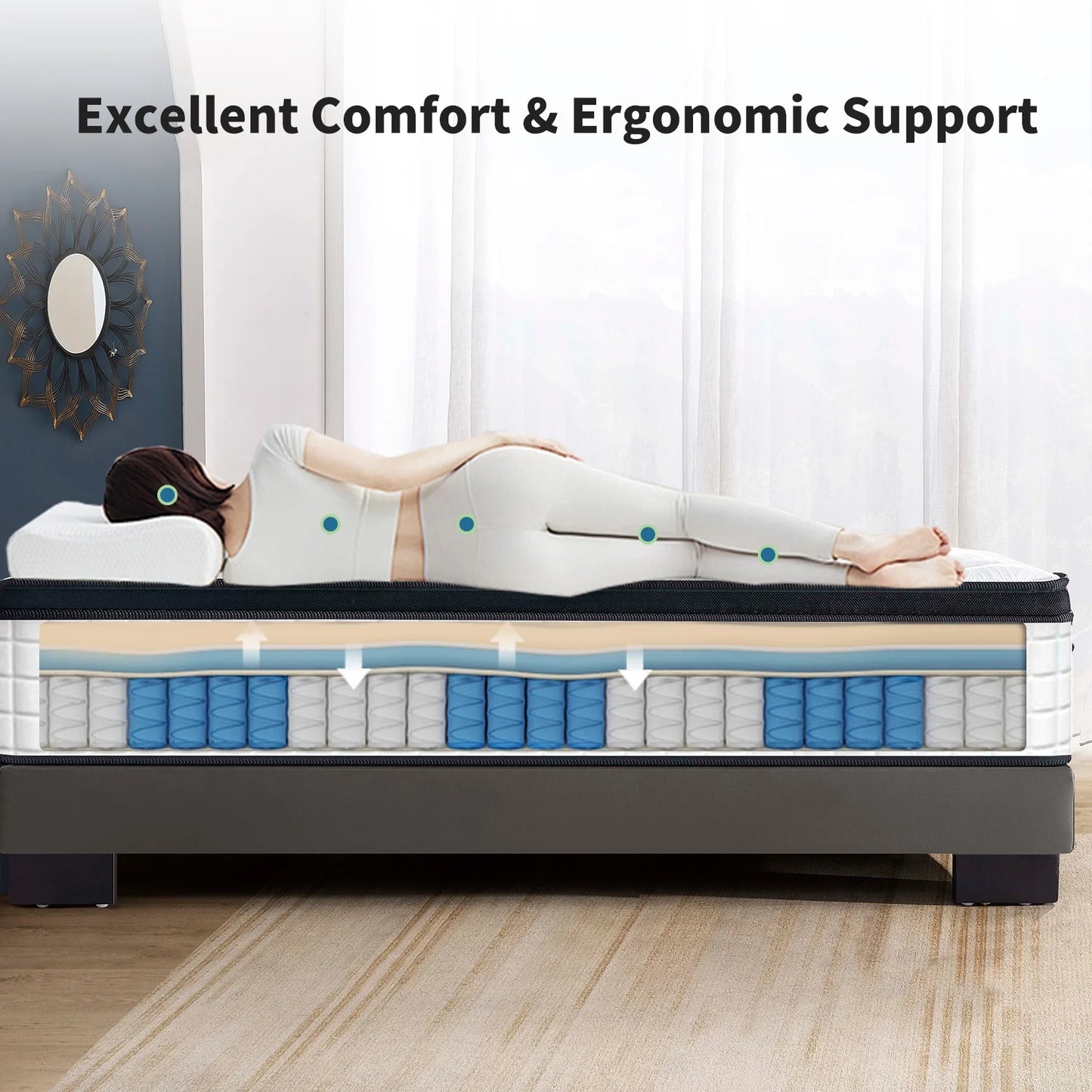 12 Inch Spring Hybrid Mattress Cool Memory Foam with Pressure Relief, CertiPUR-US OEKO-TEX 100 Certified, Queen Mattres in A Box