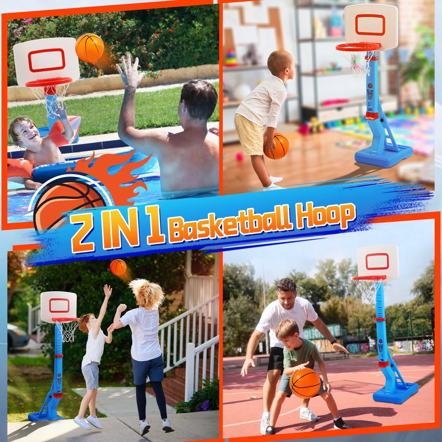 JoyStone 2 in 1 Kids Basketball Hoop, Toddler Basketball Hoop Indoor Mini Adjustable Poolside Basketball Goals with Ball Pump for Boys Girls Outdoor Toys