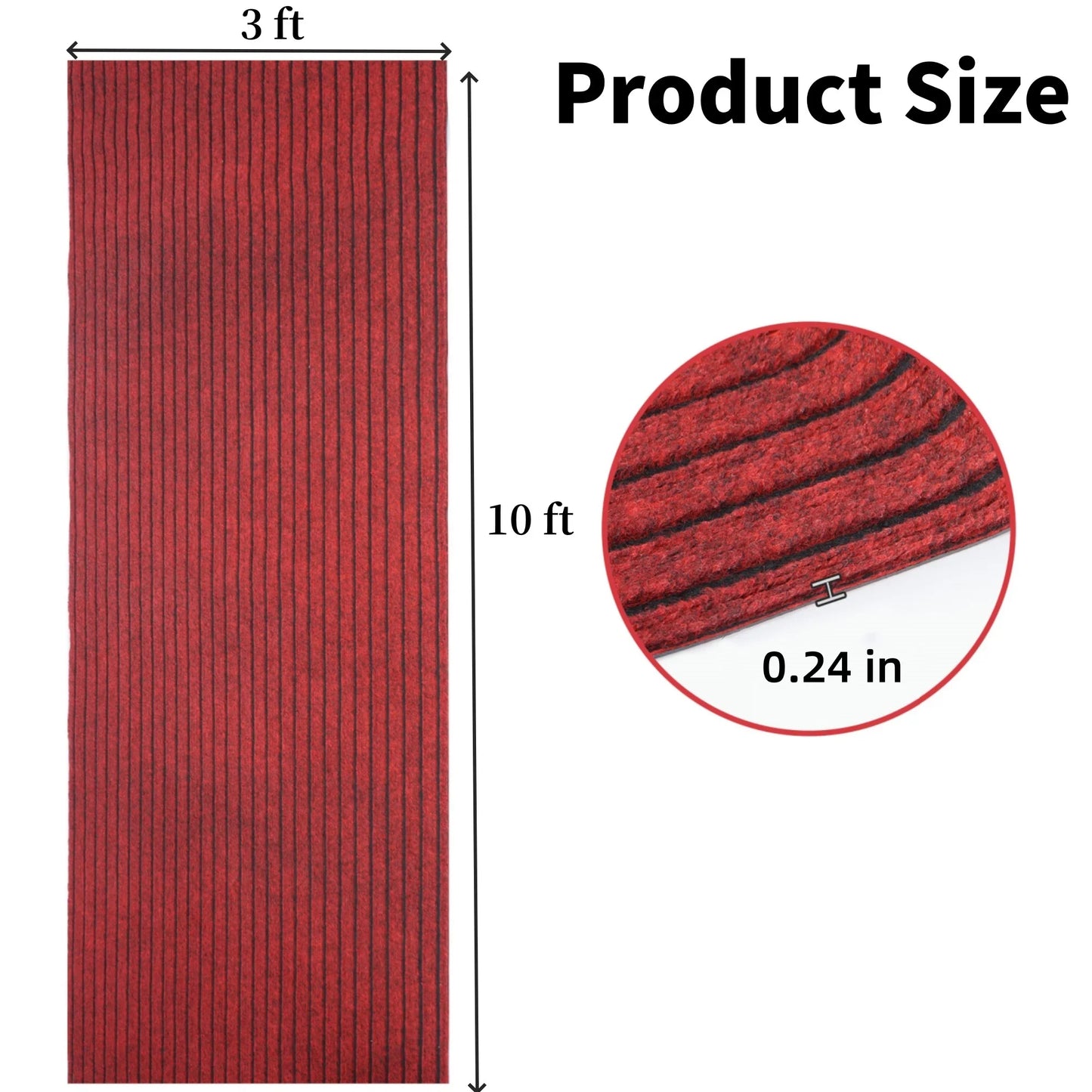 OVYEOFR Commercial Floor Mat, 3ft x 10ft Stripe Non-slip Doormat Carpet with Rubber Backing, Indoor Outdoor Runner Rug for Hallway Kitchen Entryway, Red