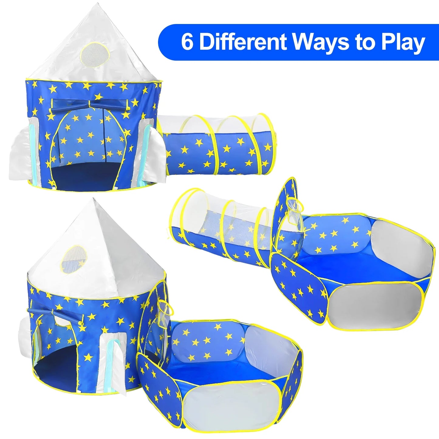 JoyStone 3pc Toddler Pop up Kids Play Tent with Tunnel and Ball Pit for Boys, Girls and Toddlers, Indoor& Outdoor Play House, Perfect Kid's Gifts(Blue)
