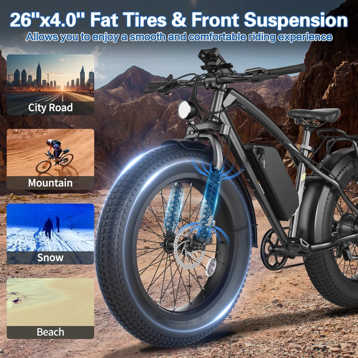 Skeri Electric Scooter, 26" Foldable E Bike, 1000W Motor, 48V 13Ah Removable Electric Bike