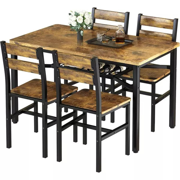 Hooseng Dining Table Set for 4, 5-Piece Kitchen Table Chairs Set, Rectangle Dining Room Table Set with Four Chairs and Wooden Table Top