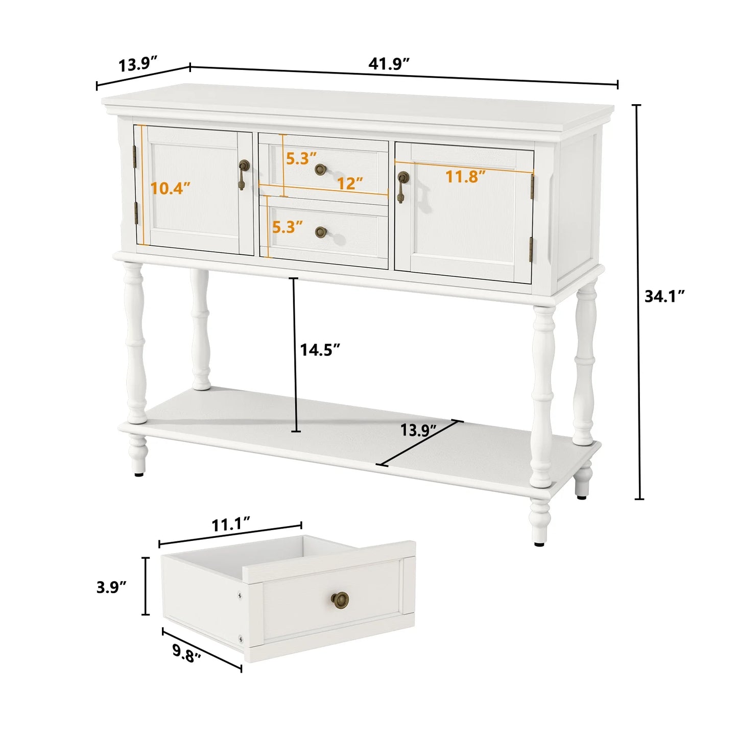 CBJCBJ 42"Wood Multifunctional Storage Console | 2-Drawer & 2-Door Entryway Organizer, Small Spaces 200lb White
