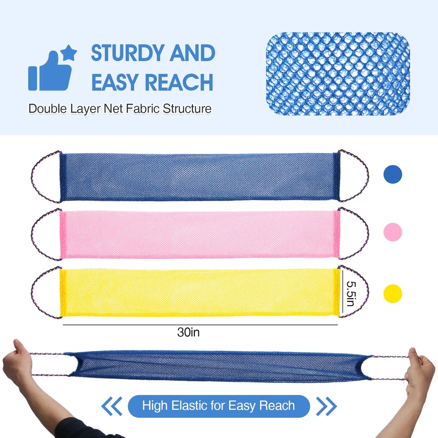 Okaka 3 Pcs African Net Bath Sponge Double Layer Exfoliating Washcloth Body Scrubber with Handle for Adult and Kids