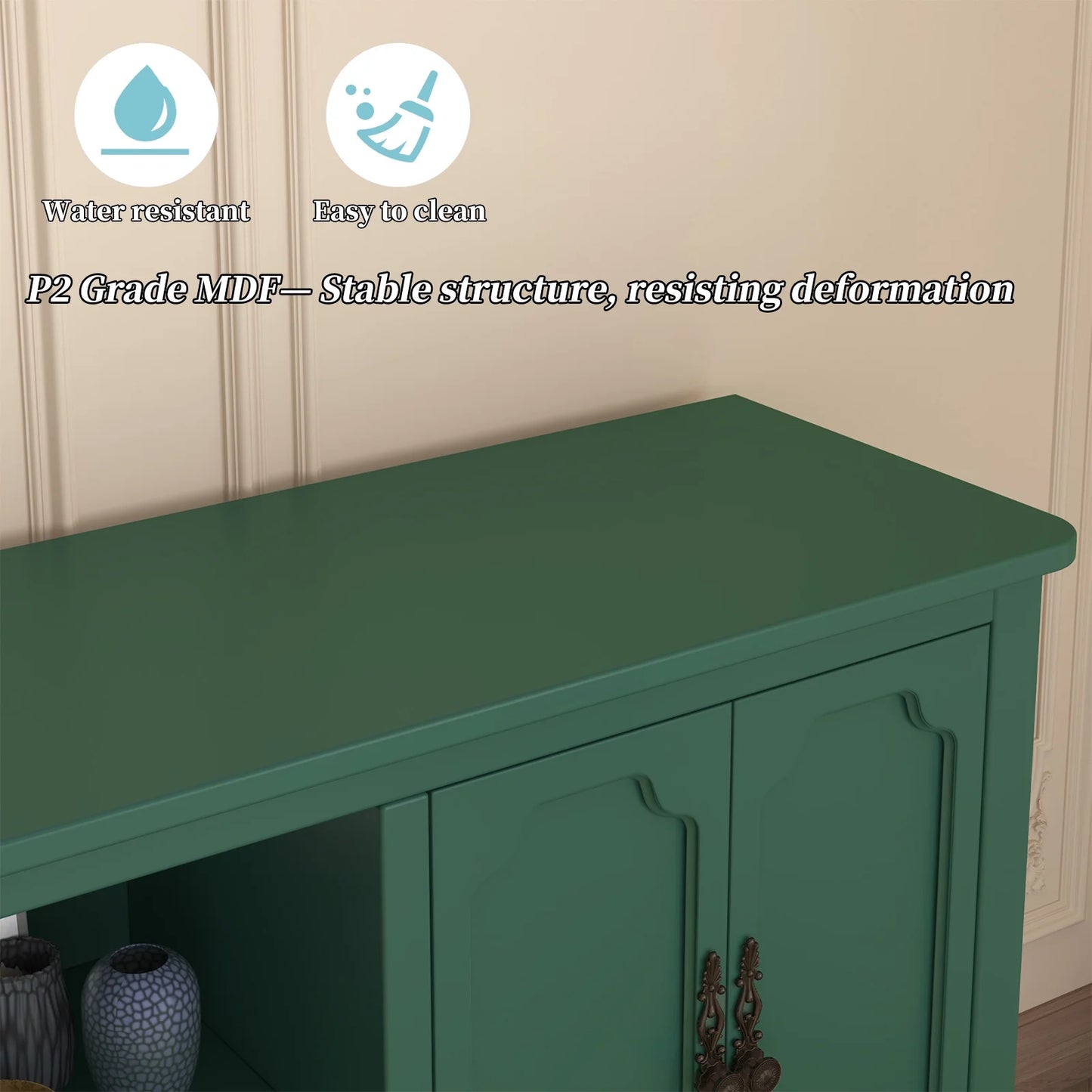 CBJCBJ 59" Mid-Century Storage Cabinet with Adjustable Shelves, Double-Layer Open Design for Living Room & Bedroom, Green