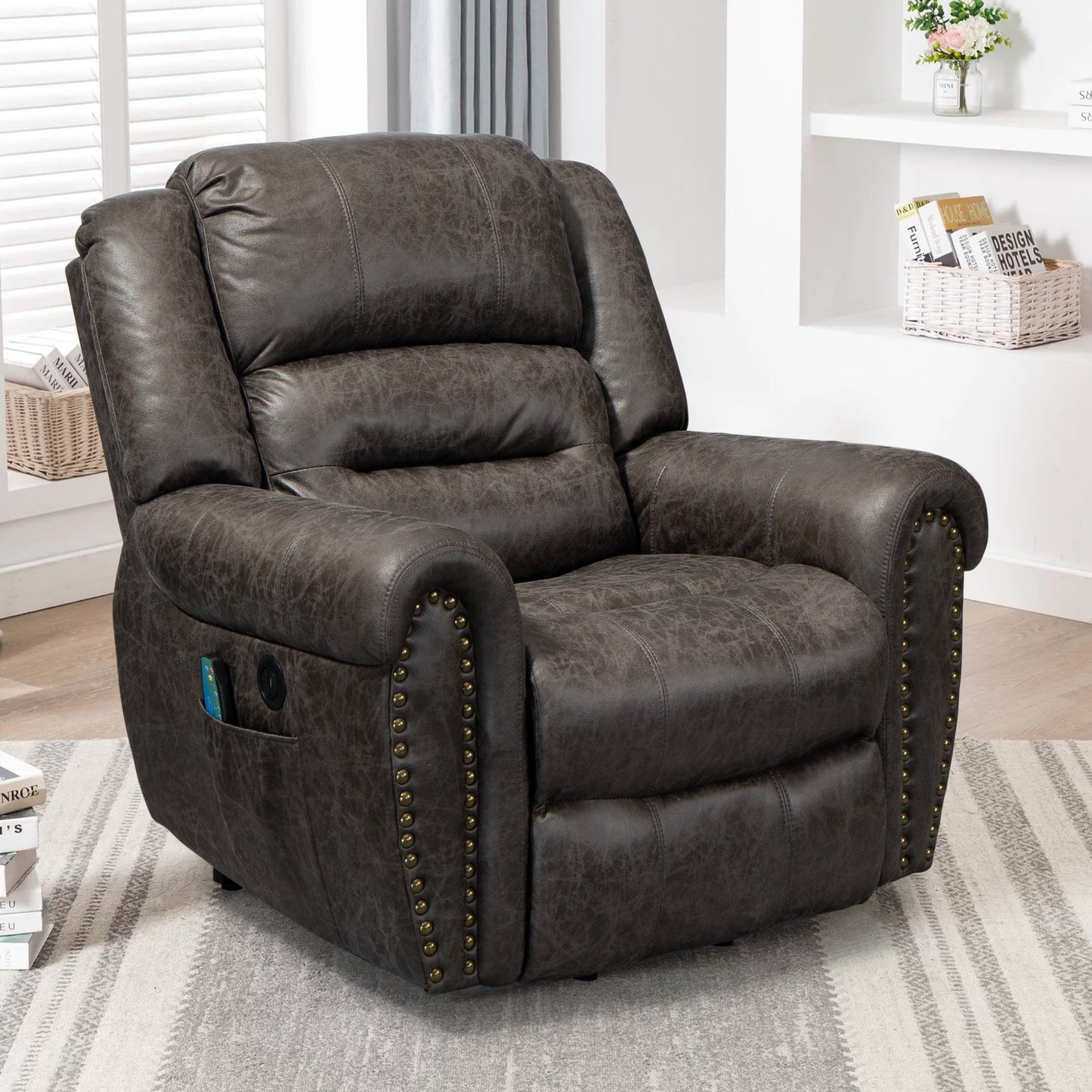 BTMWAY Gray Faux Leather Power Lift Recliner, Large Massage Recliner with Heating Function, Oversized Wide Electric Lift Chair with Remote, Heavy Duty Reclining Sofa for Elderly Tall Big Man