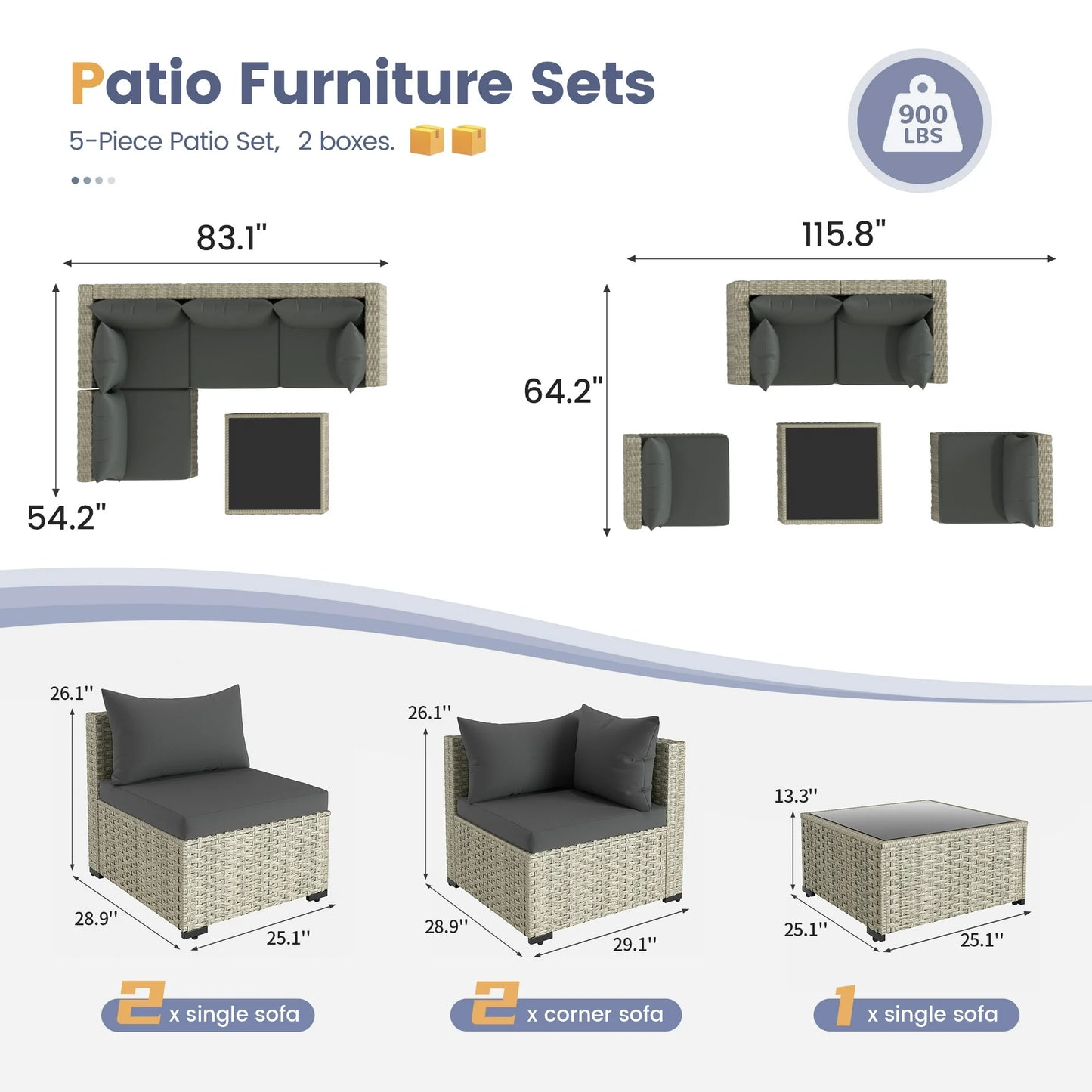 UDPATIO Outdoor Patio Furniture Set, Outdoor Wicker Patio Conversation Set with Cushions for Backyard, Porch, Garden