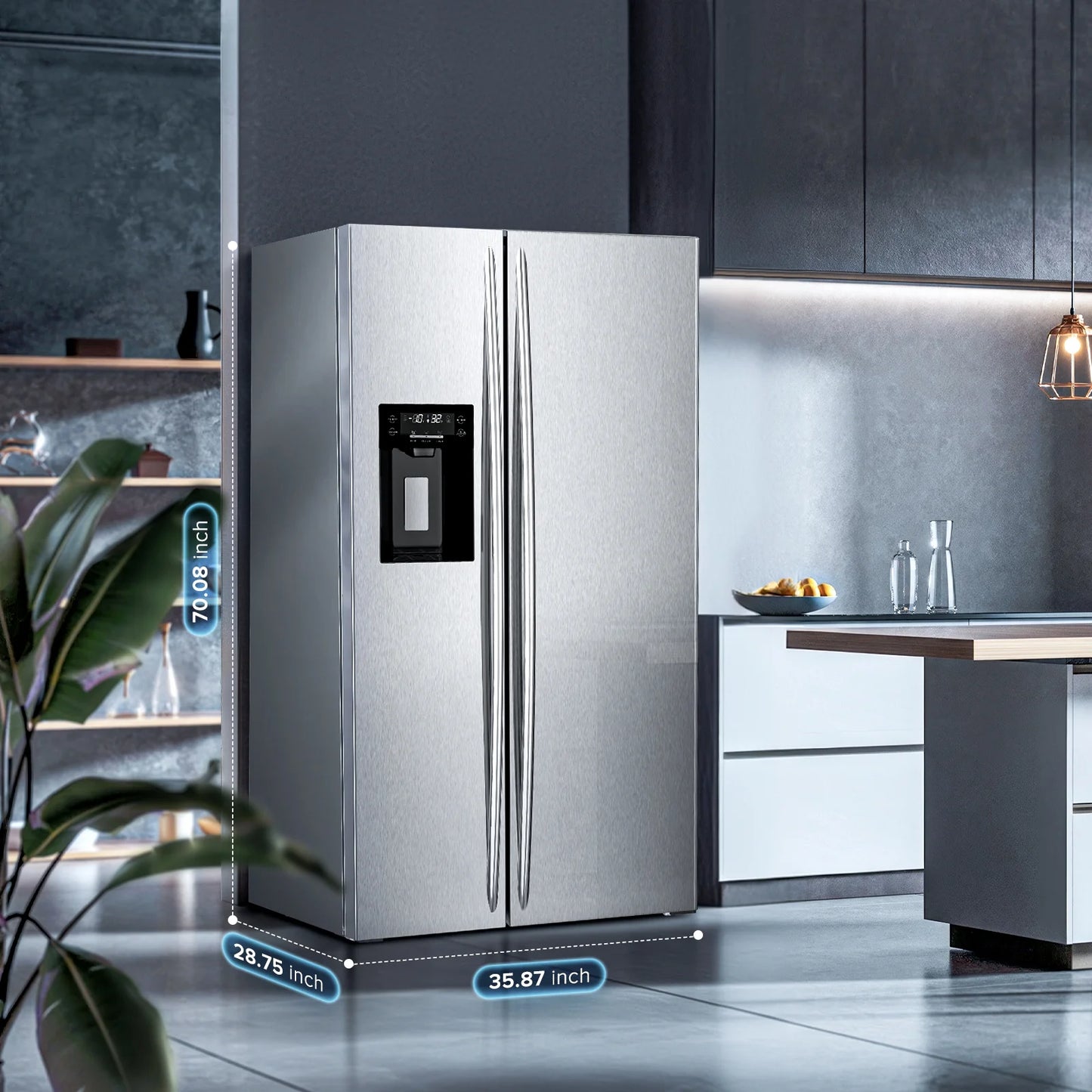 Auseo 21 Cu.ft. 36" Depth French Door Refrigerator with Ice & Water Dispenser, Auto Defrost, Gray Stainless Steel