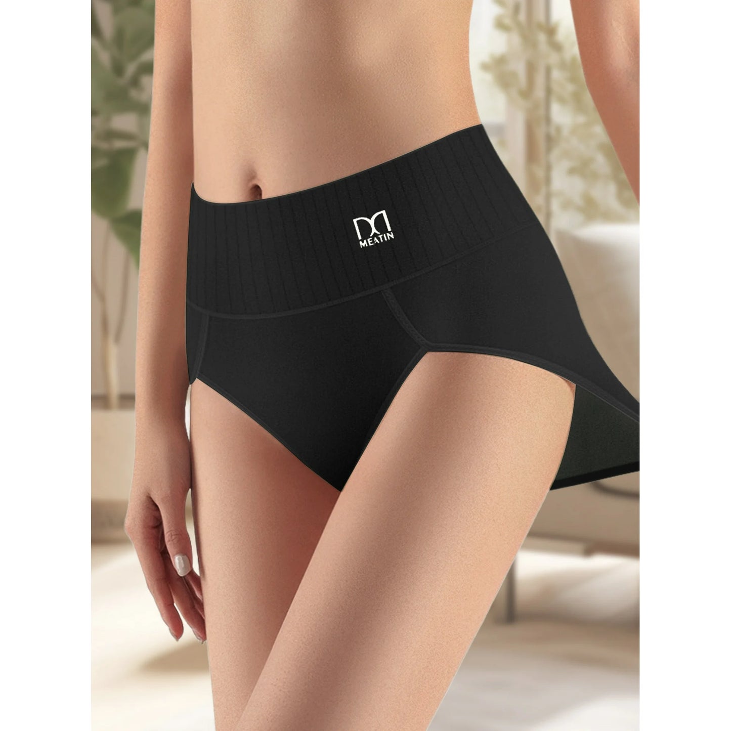MEIYATING 5-Pack Women's High-Waist Briefs, Striped Comfortable Soft Panties, Elegant Style, Daily Essentials