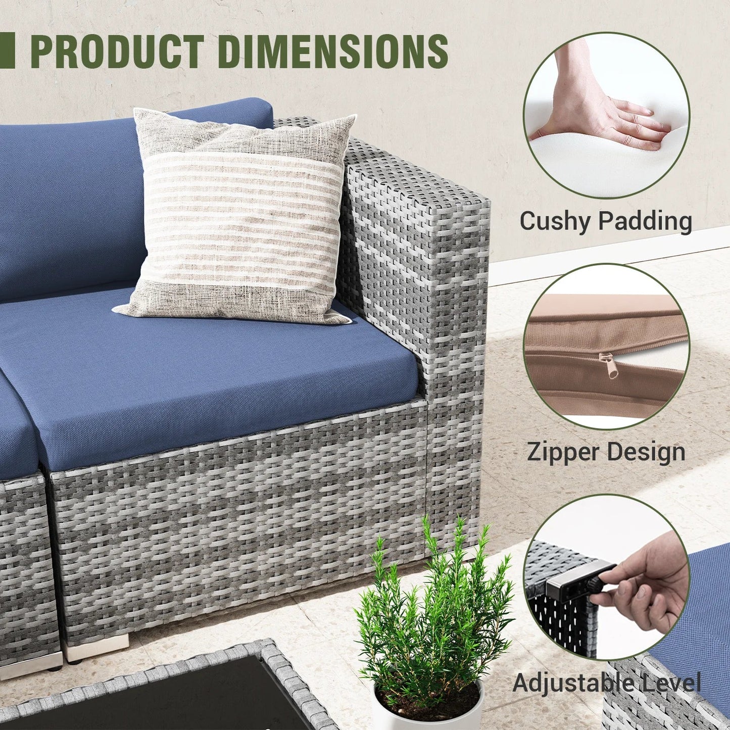 UDPATIO Patio Furniture Set 5 Pieces Modular Outdoor Couch with Glass Coffee Table, L Shaped Wicker Sectional Sofa Patio Conversation Set for Backyard Porch Balcony