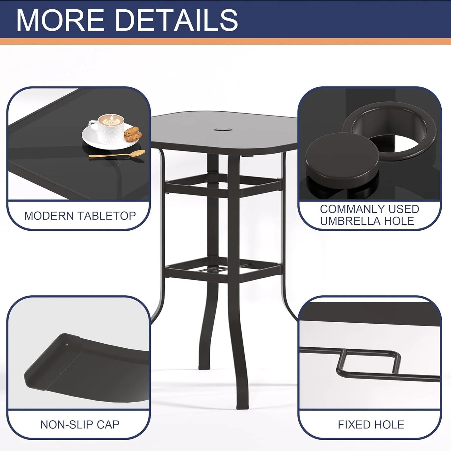 UDPATIO Outdoor Bar Height Set of 3, Patio Swivel High Back Bar Stools Chairs with Bar Table for Backyard, Lawn, Balcony and Pool