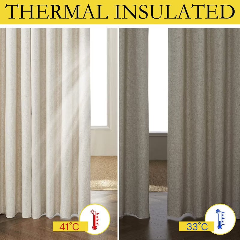 NICETOWN 100% Blackout Linen Curtains Thermal Insulated Burlap Window Drapes 2 Panels, 52W x 95L, Light Beige