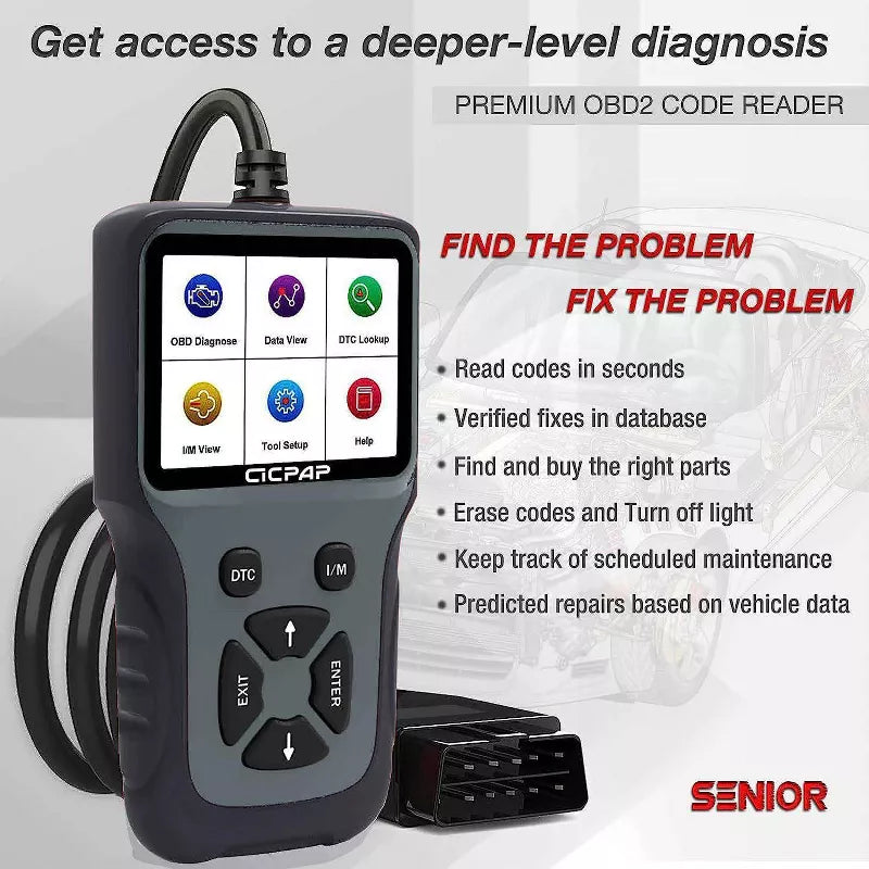 Belatt OBD2 Scanner Diagnostic Tool, Color Screen, Read/Clear Codes, Freeze Frame, I/M Ready, Vehicle Info, Live Data Graphing, 1996+ OBD-II Cars