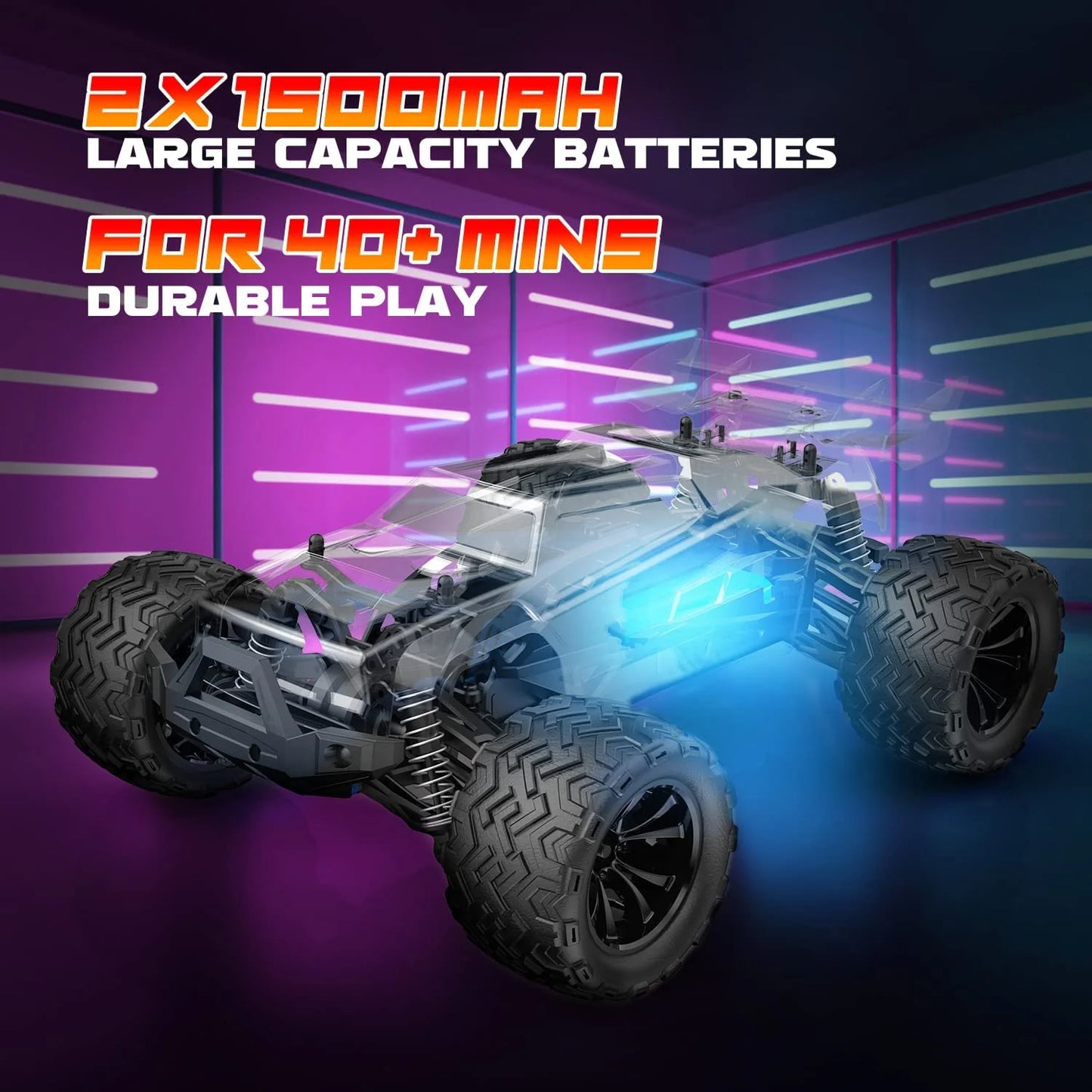 JoyStone RC Cars High Speed Remote Control Truck, 1:16 Scale 30+MPH RC Vehicle with LED Lights, 4WD All Terrain Offroad Truck with 2 Batteries, Gifts for Kids Adults
