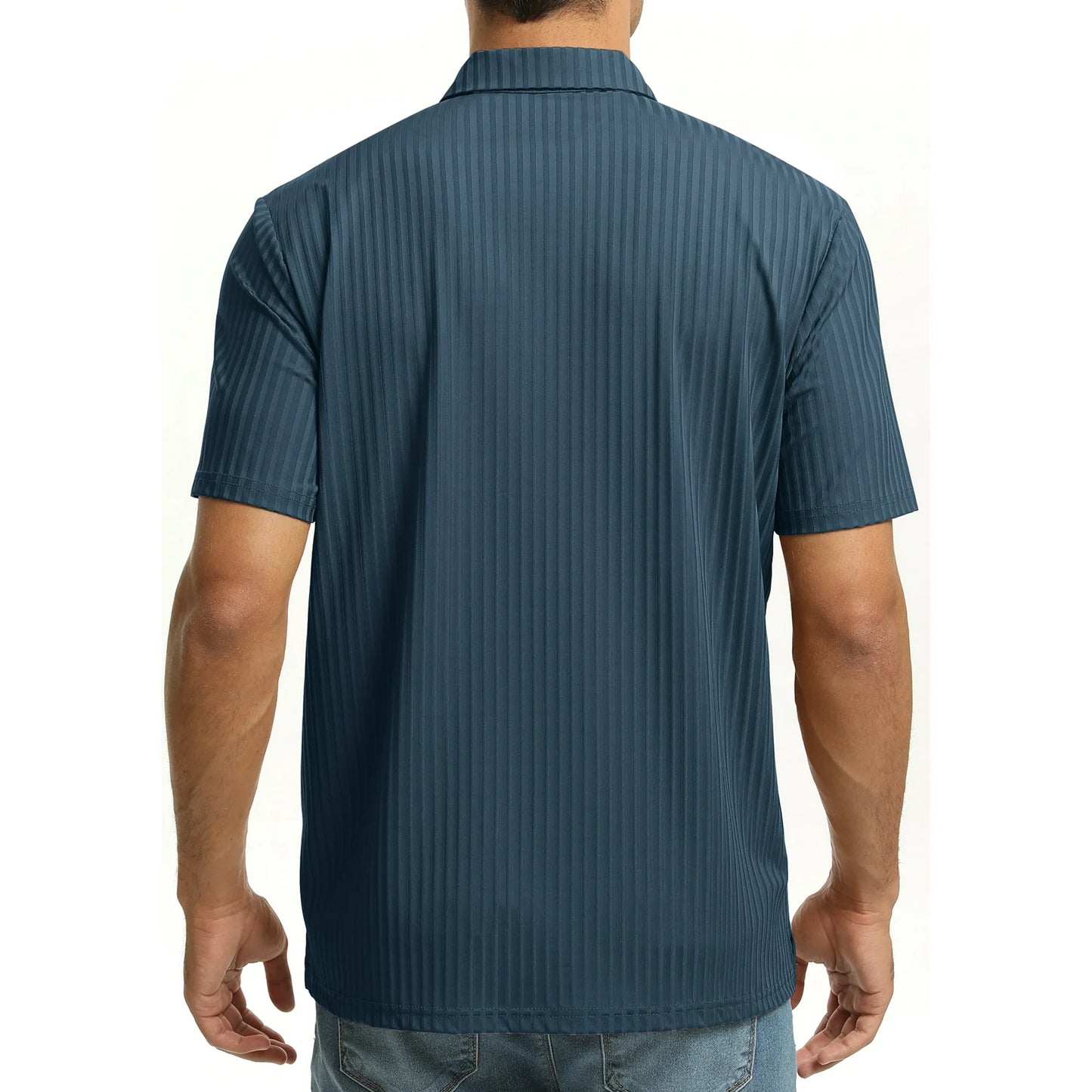 Thrilos Stripe Quick Dry Polo Shirts for Men Short Sleeve Workout Golf Shirts Moisture Wicking Performance Polo