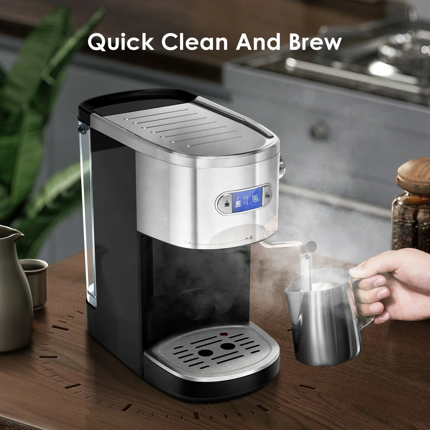 Auseo 20 Bar Semi-Automatic Coffee Maker, Steam Milk Foam for Home/Office/Cafe, Black