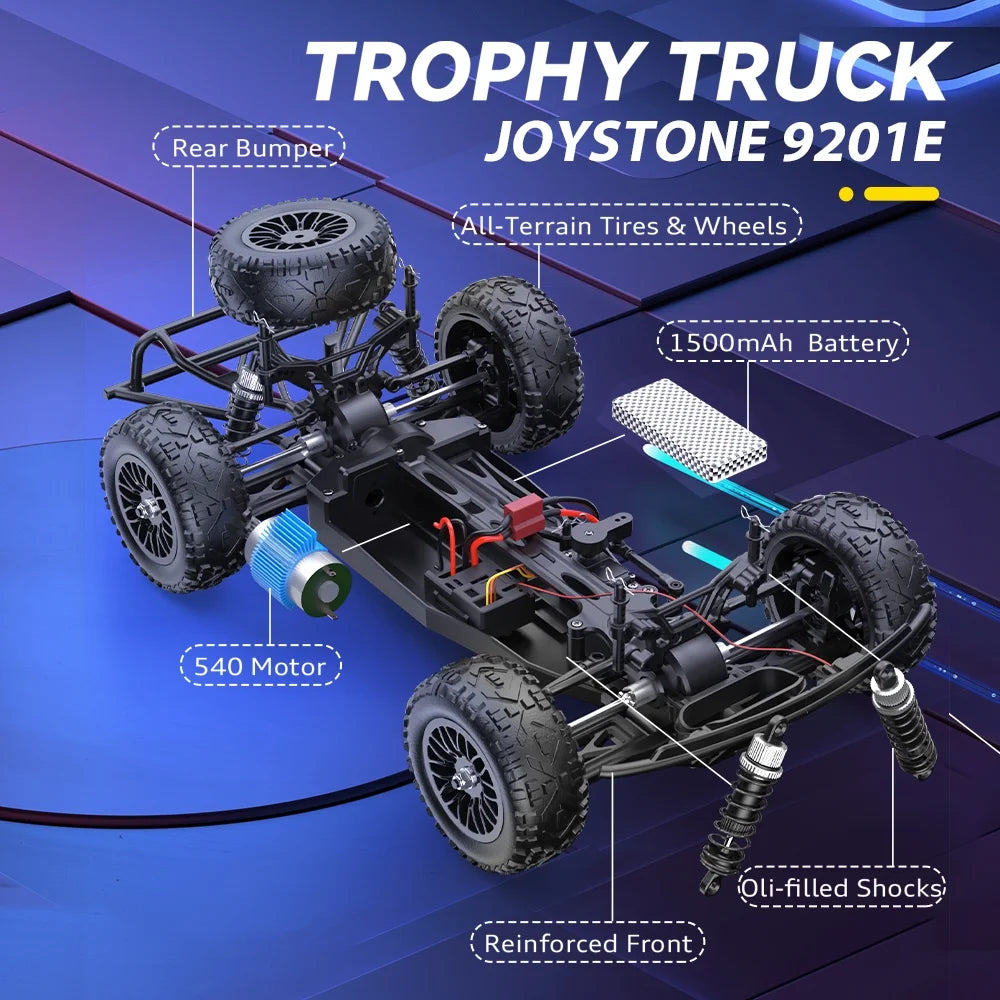 JoyStone 1:10 Large Scale RC Car, 35+MPH Fast Remote Control Car with Lights, 4WD Off-Road Monster Crawler Truck Toy for Adults Boys with 2 Batteries