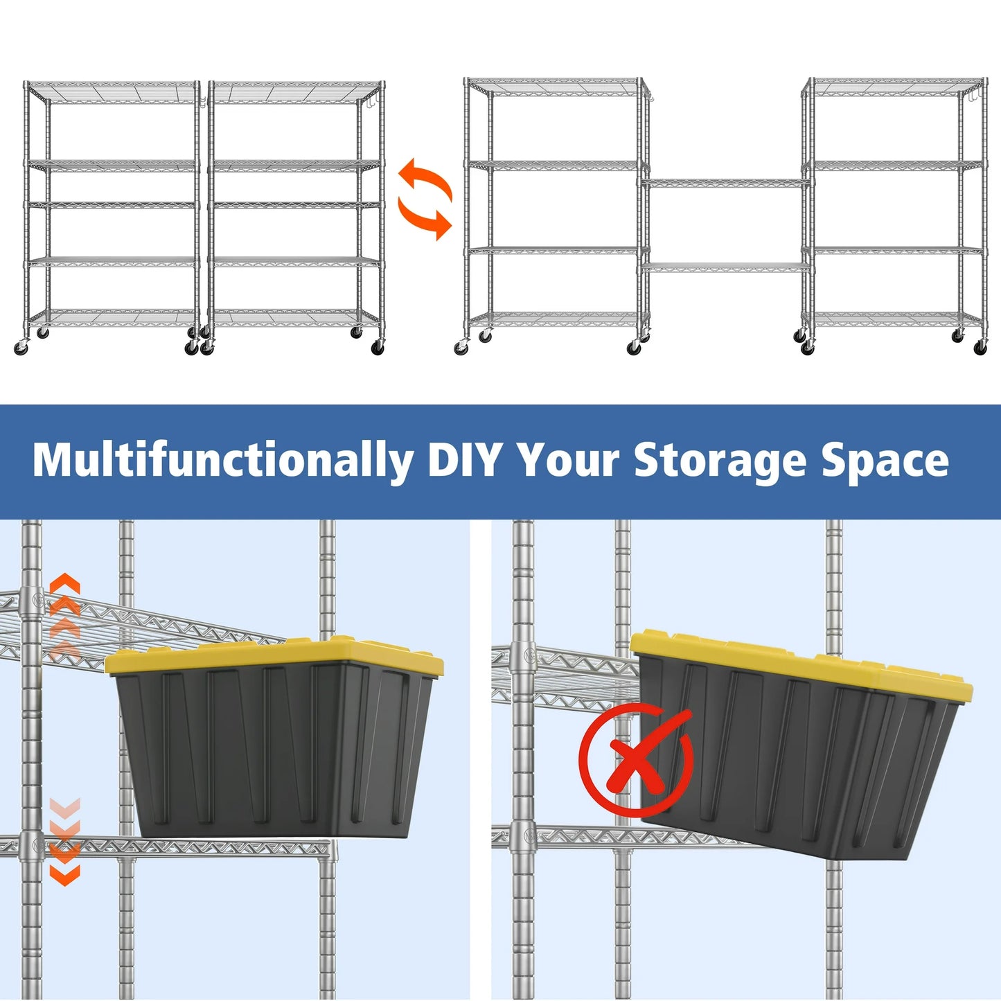 TrumanPick 5-Tier Wire Shelving, Adjustable Heavy Duty Steel Wire Rack Storage Shelving Organizer for Kitchen, Garage,24"W x 18"D x 75"H, Chrome