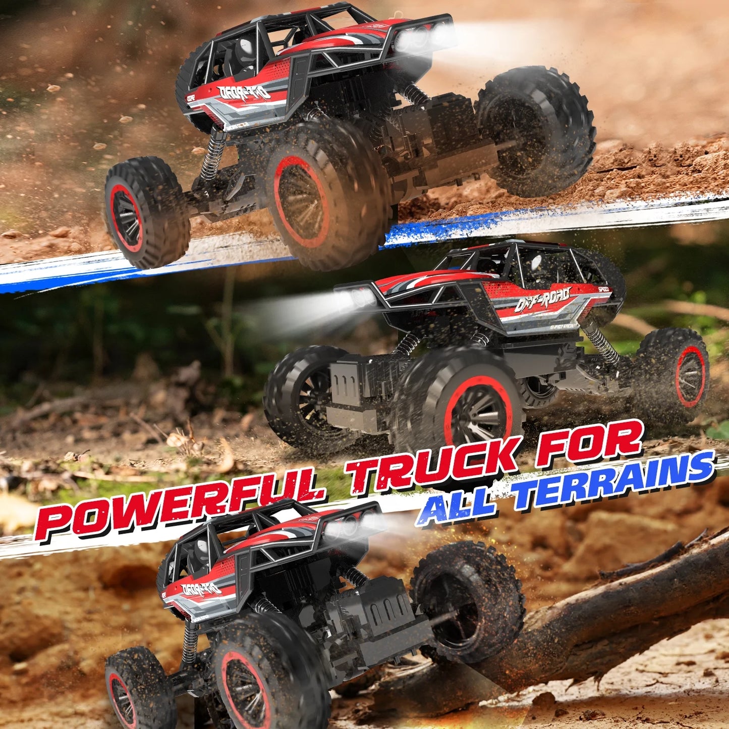 JoyStone 1:12 RC Cars 4WD Off-Road 2.4Ghz RC Monster Truck with Metal Shell and Light, Remote Control Car Crawler for Adult and Kid, 2 Batteries, Red