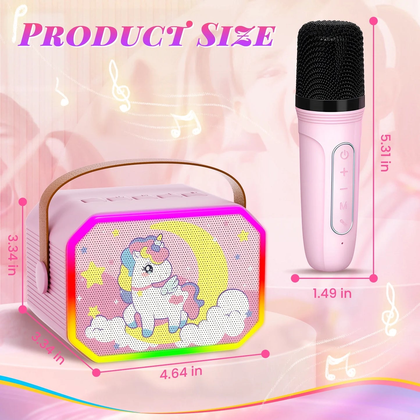 JoyStone Mini Karaoke with 32G Card, Portable Bluetooth Speaker with Wireless Microphone, Led Lights, Kids Music Player Toys for Kids