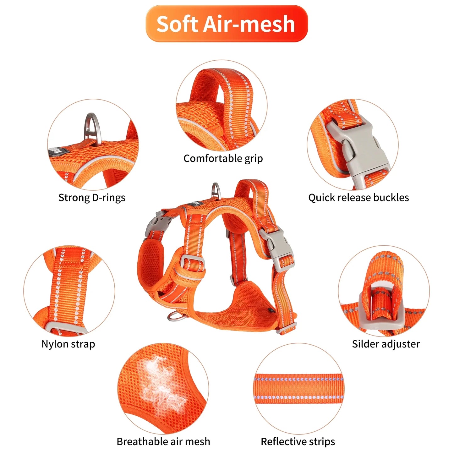 Katieovy Dog Harness and Dog Leash Set,Reflective No Pull Dog Harness for Medium Dog,Mesh Adjustable Dog Harness with Dog Poop Bag Holder,Orange