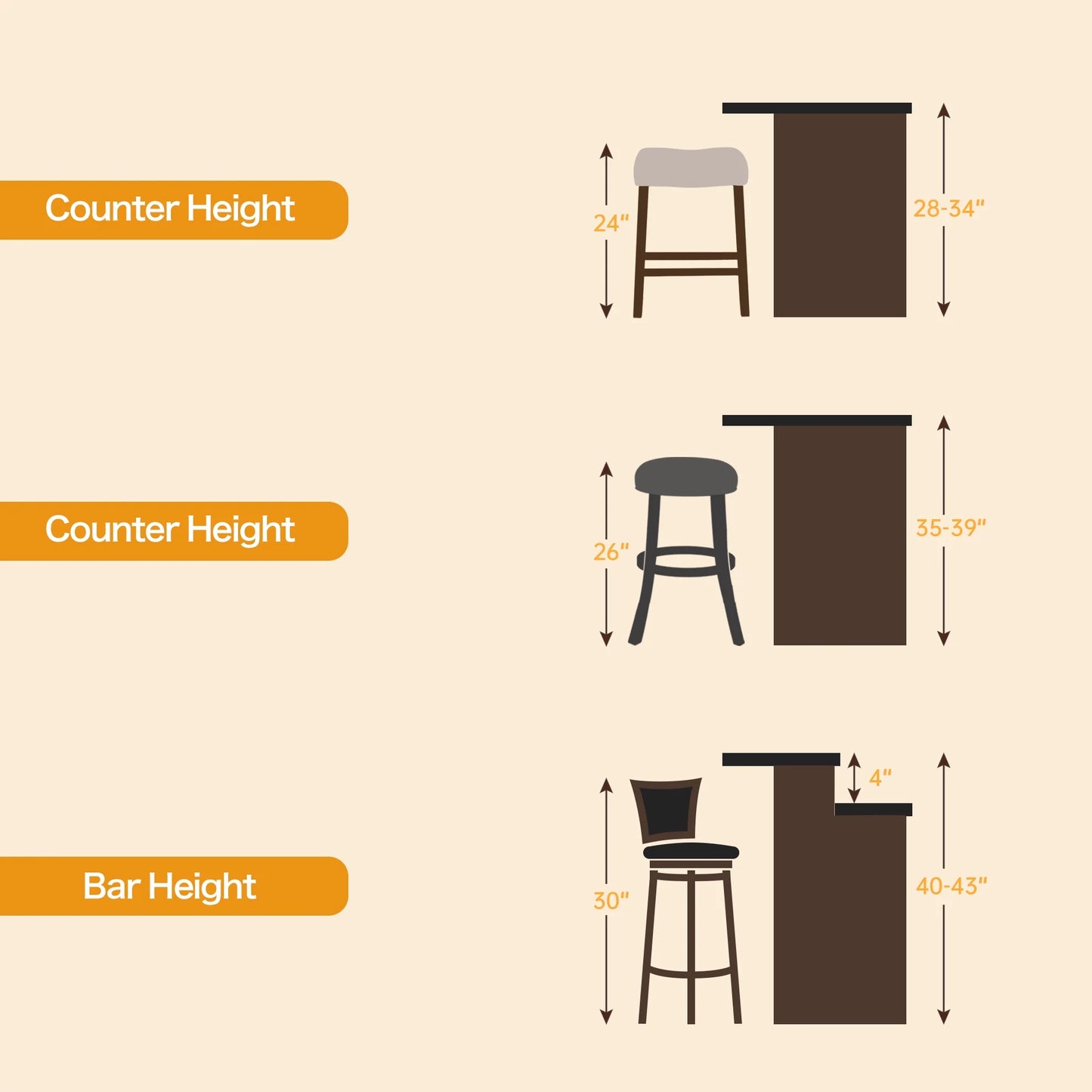 TrumanPick 26" Bar Stools Set of 2 Counter Height Stools Modern Saddle Barstools for Kitchen Island Leather Bar Chairs, Brown