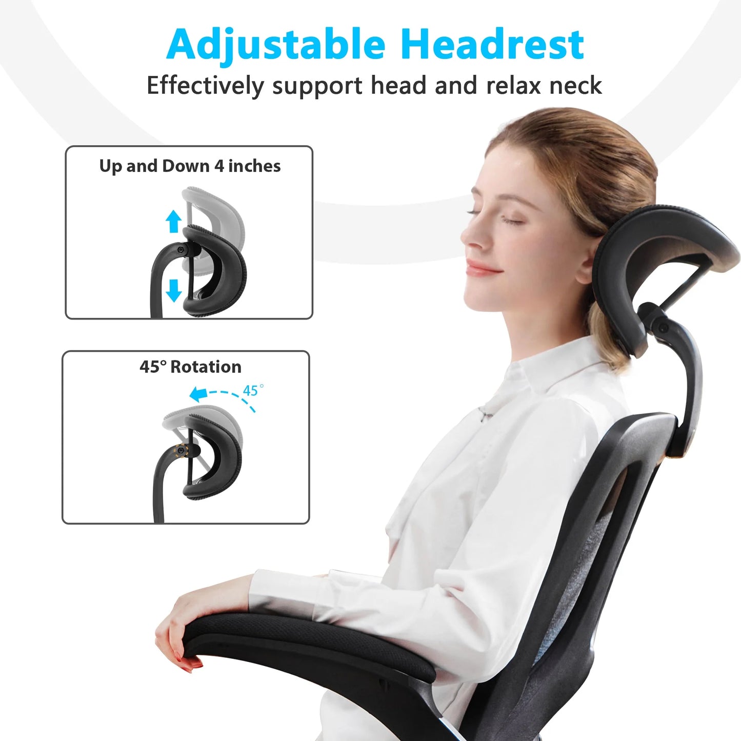 Prilinex Ergonomic 300lbs Office Chair, High Back Home Desk Chair with Headrest, Flip-Up Arms, 90-120° Tilt Lock and Wide Cushion, Black